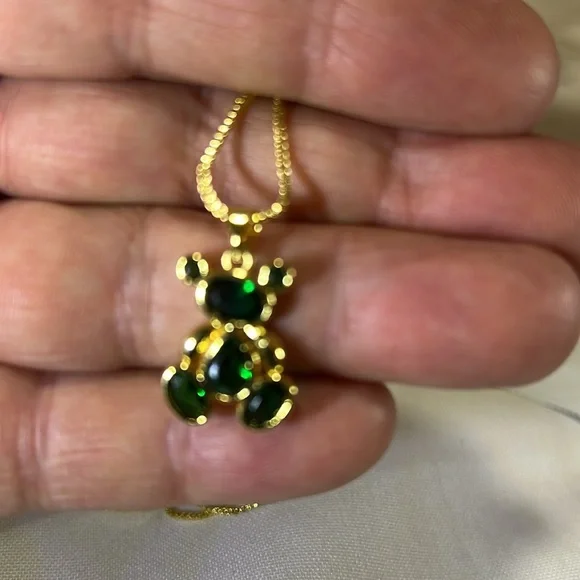 Green and Gold Teddy Bear Pendant Necklace - Picture 2 of 6